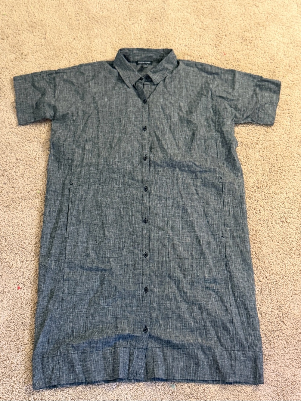 EILEEN FISHER Lightweight Black & White Button-Front Shirt dress small - Picture 4 of 16